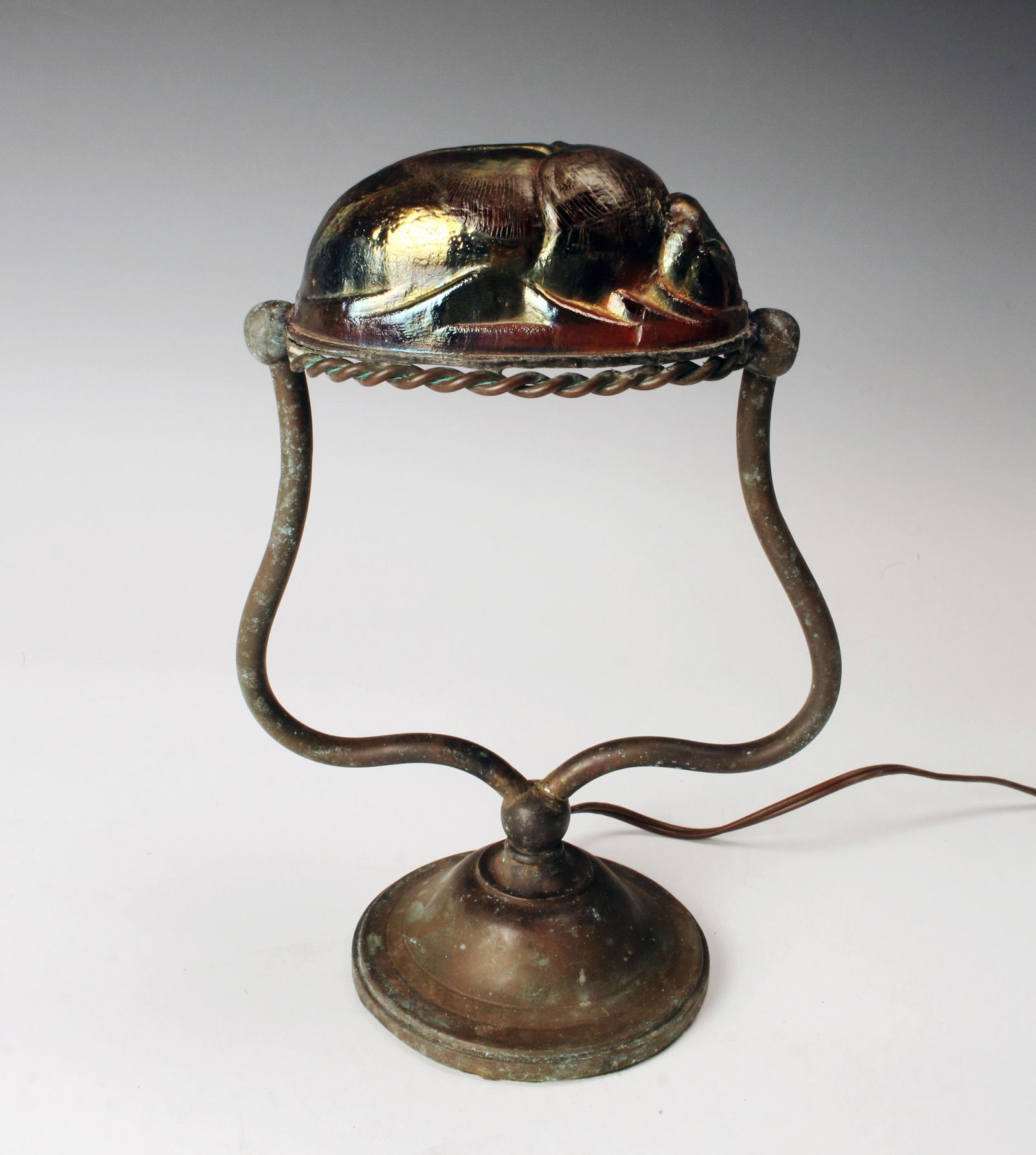 BRONZE & GLASS SCARAB DESK PIANO LAMP MARKED TIFFANY (1 of 9)