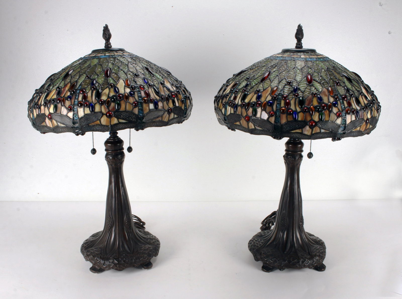 PAIR DALE TIFFANY DRAGONFLY LAMPS (1 of 8)