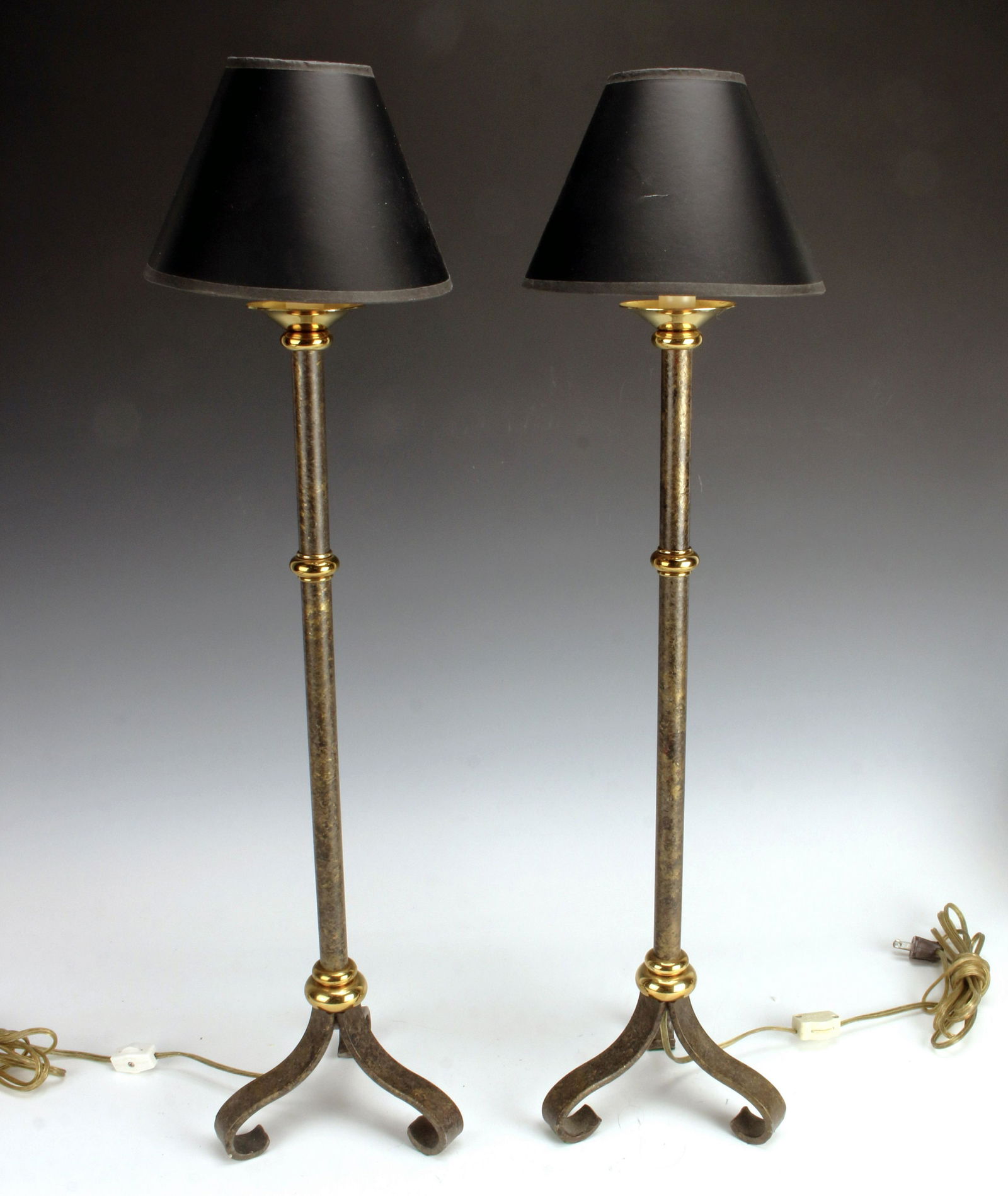 PAIR OF BLACK & GOLD CANDLESTICK STYLE LAMPS (1 of 4)