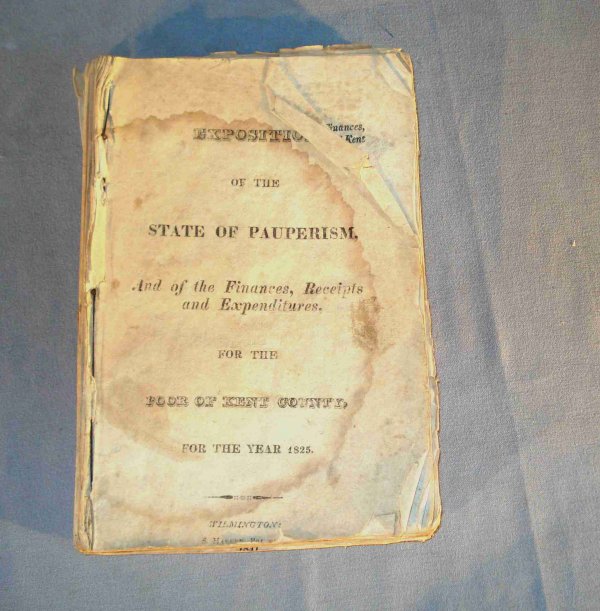 Book on Pauperism: -A 5" X 8" booklet outlining the indigent populace for certain years (starting with 1825) for "Kent County" (Delaware).
