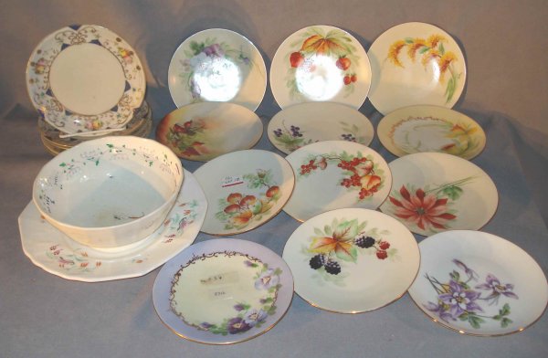 Mixed lot of porcelain: 12 hand painted 6" plates with floral decorations some signed Bavaria together with a 7" bowl and 9" plate. All this together with Five 5 1/2" Nippon plates.