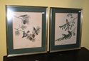 Four framed ornithological prints by Ray Harm: Four framed prints by Ray Harm of birds in nature with reverse painted and gilt wood frames with labels or authenticity on the back. One frame with a broken glass.