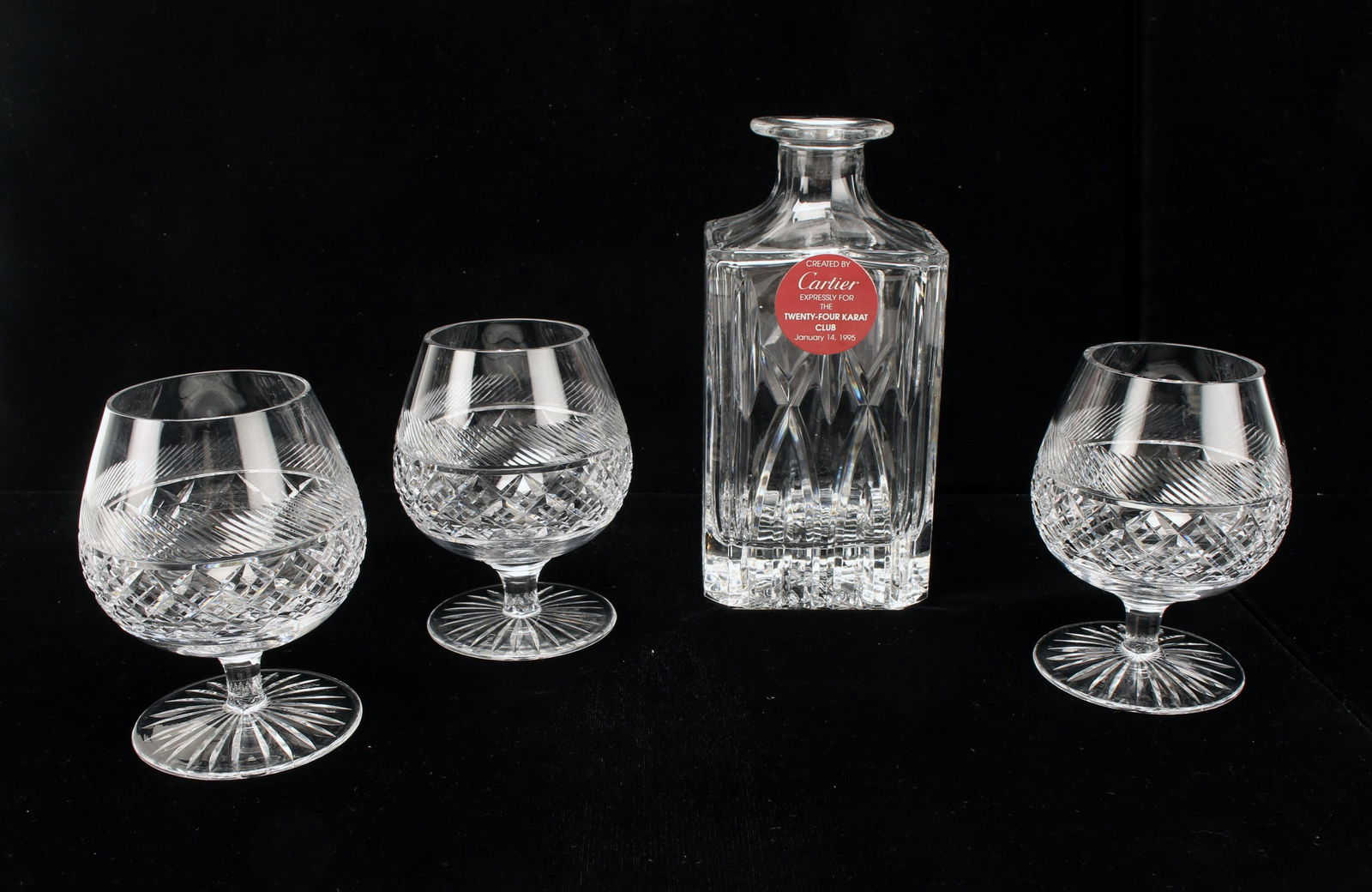 THREE CARTIER CUT CRYSTAL SNIFTERS & DECANTER (1 of 5)