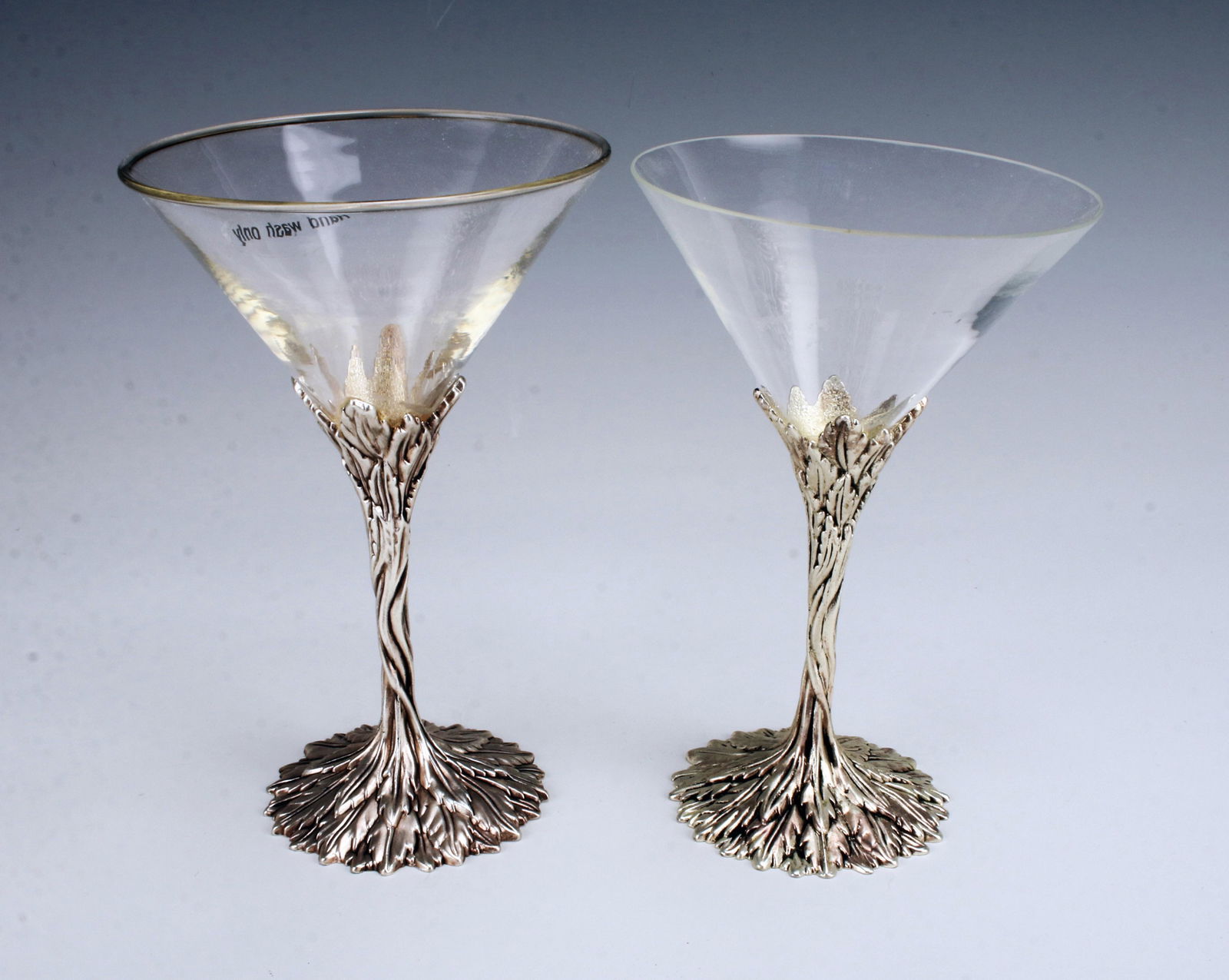 PAIR GREY GOOSE PEWTER STEM MARTINI GLASSES (1 of 4)