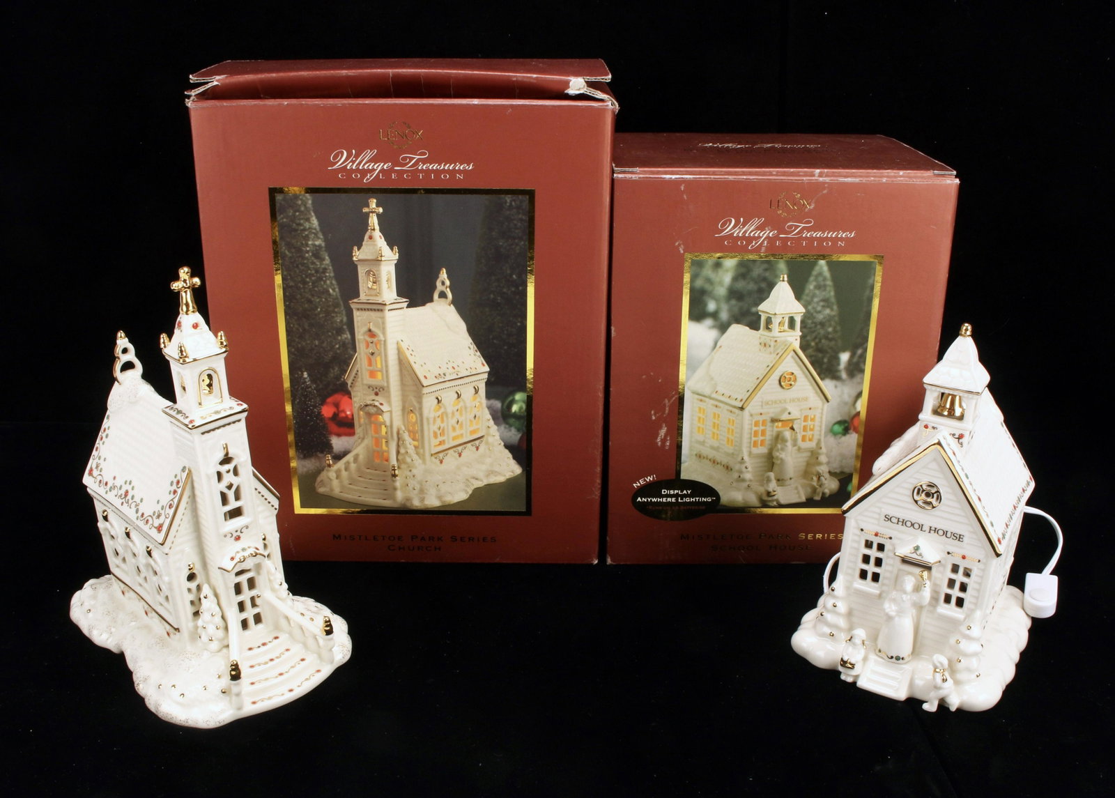 LENOX MISTLETOE PARK SERIES CHURCH AND SCHOOL: LENOX MISTLETOE PARK SERIES CHURCH AND SCHOOL Includes Church, retired in 2005, an School House limited to only 2006. Both in original boxes. 8" X 10&q