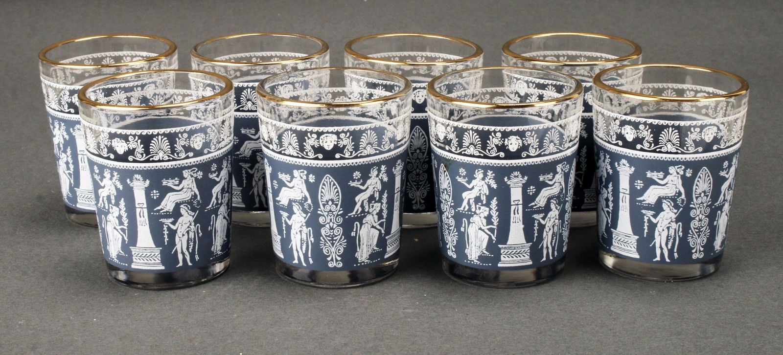 EIGHT VINTAGE SHOT GLASSES WITH WEDGWOOD PATTERN (1 of 4)