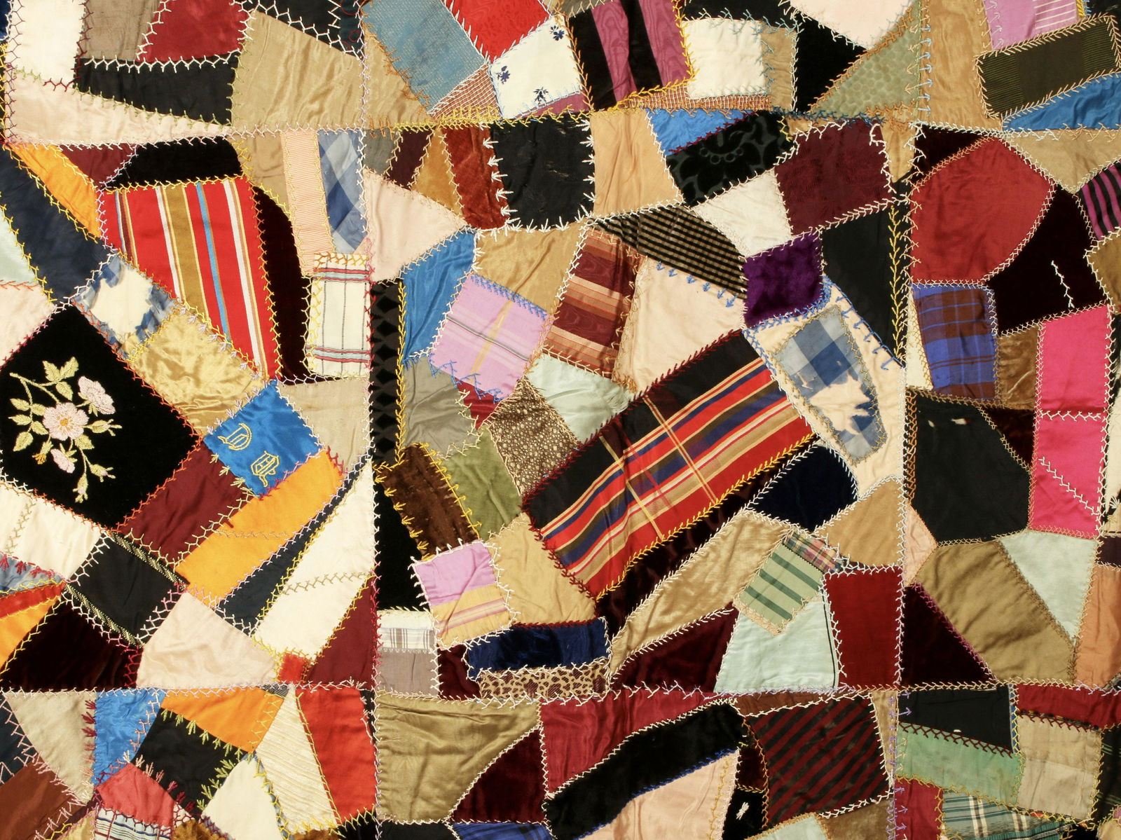 ANTIQUE HANDMADE CRAZY QUILT 1890 (1 of 18)