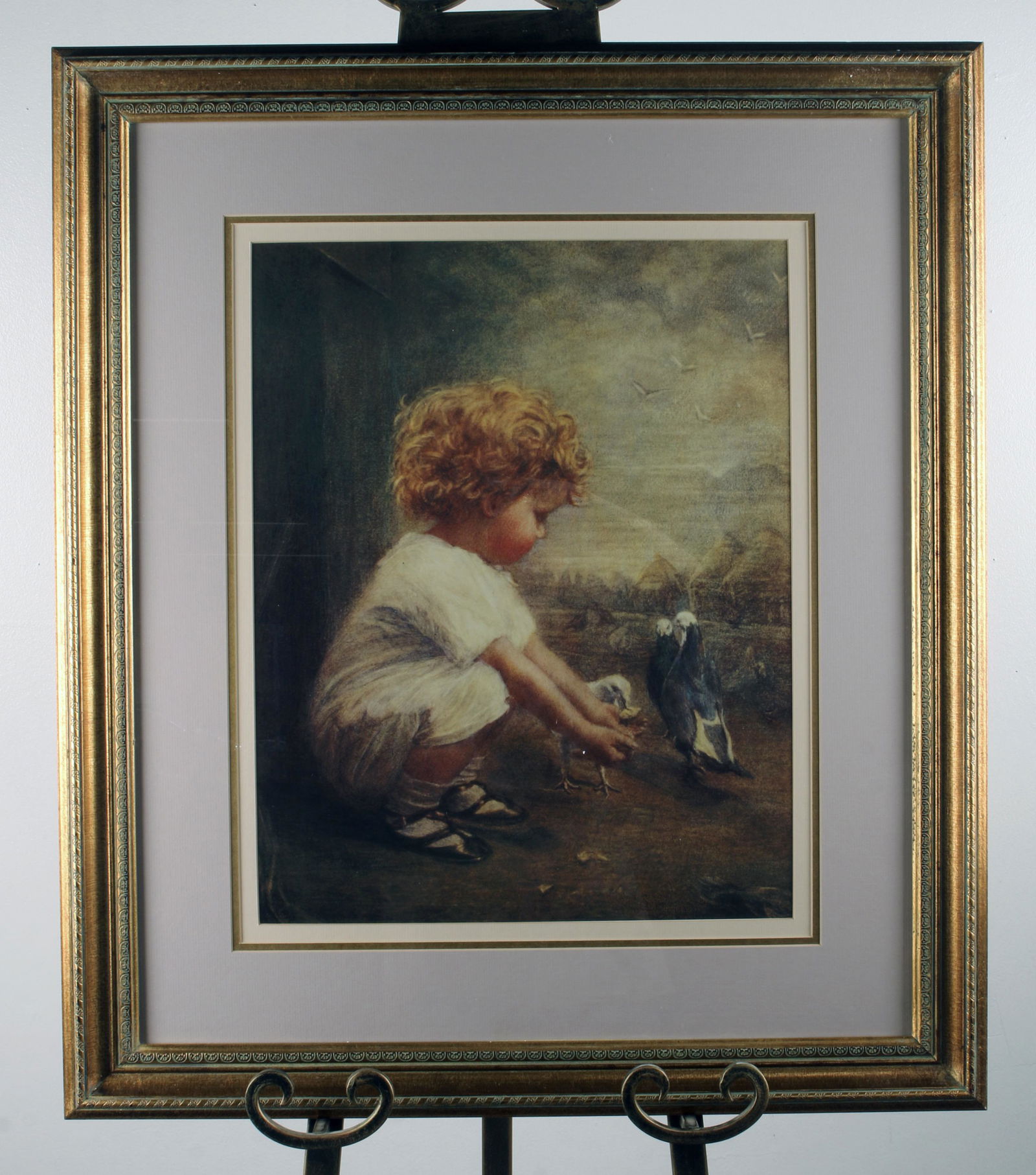 PRINT OF LITTLE GIRL FEEDING PIGEONS (1 of 2)