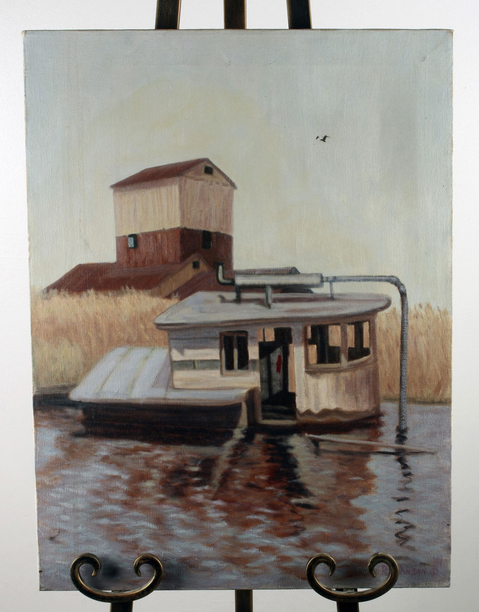 RUSTIC PAINTING OF HOUSE BOAT ON CANVAS (1 of 2)