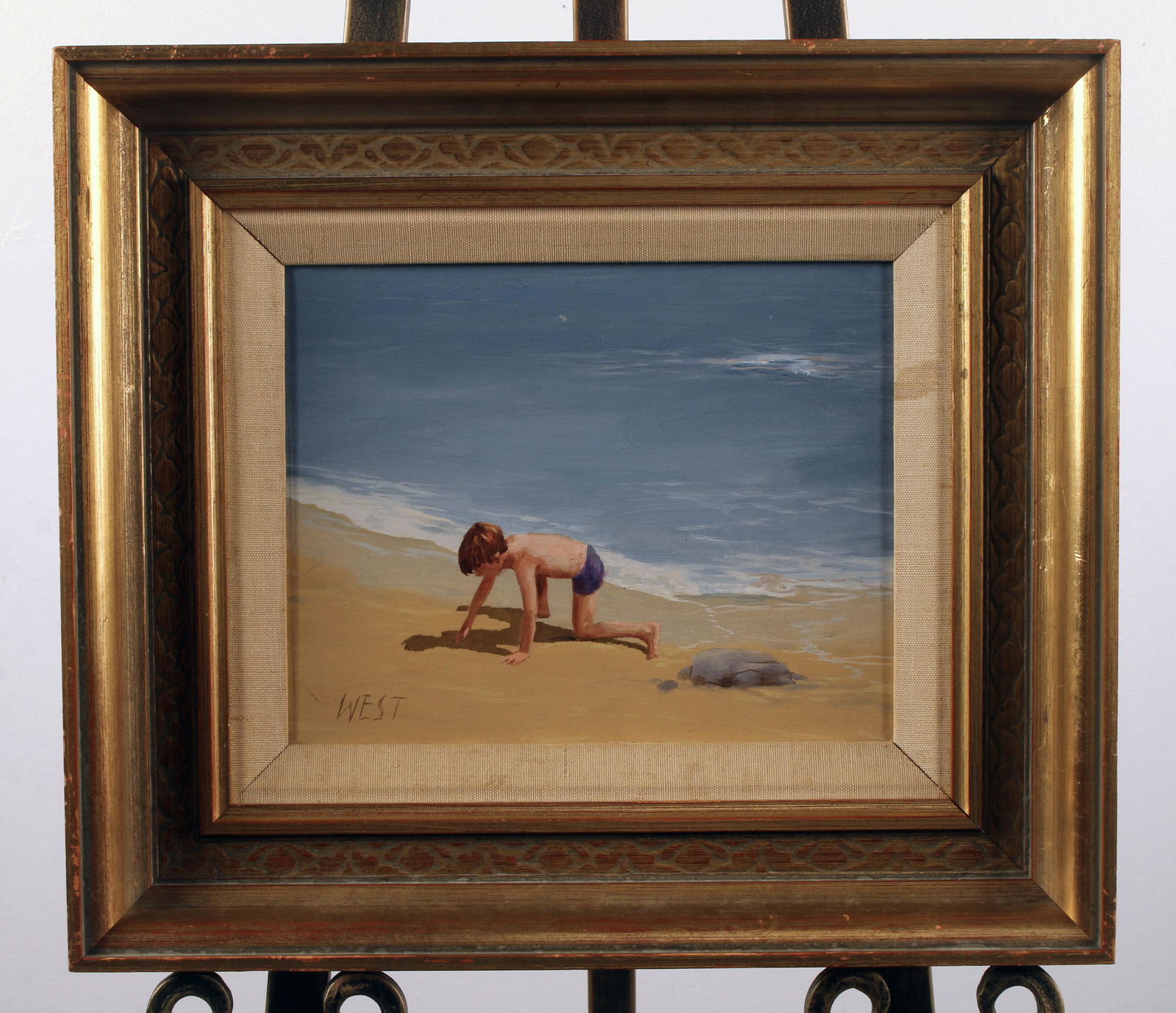 OIL ON CANVAS OF BOY PLAYING ON BEACH SIGNED (1 of 4)