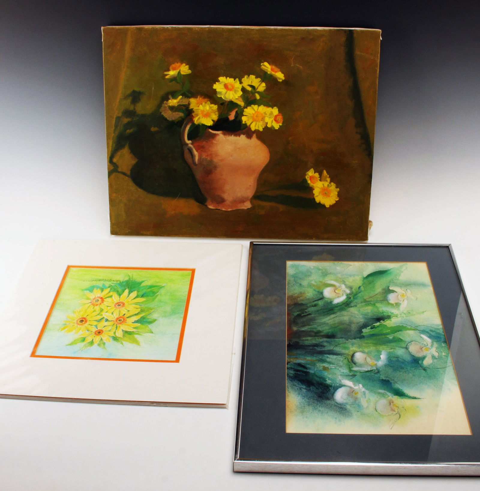 THREE PAINTINGS OF FLOWERS (1 of 10)