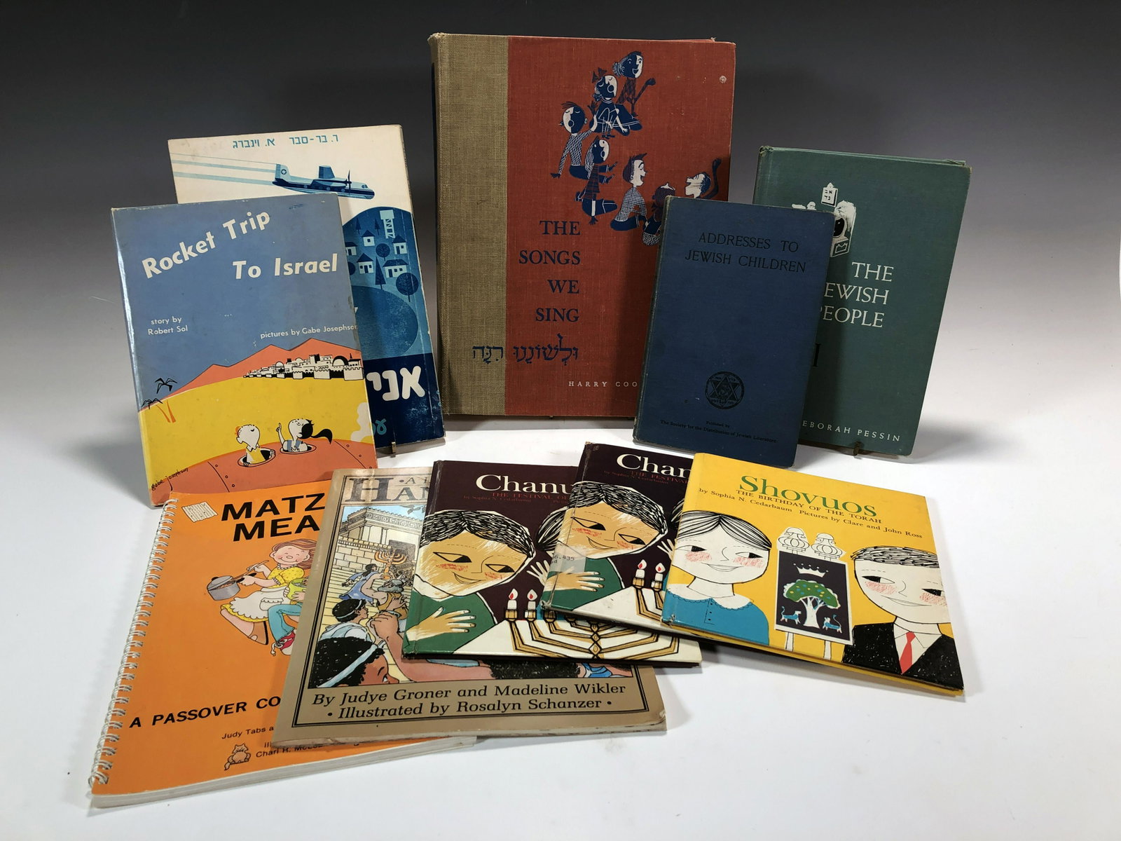 JEWISH CHILDRENS BOOKS: JEWISH CHILDRENS BOOKS Addresses to Jewish Children; Shovous: The Birthday of the Torah; 2 copies of Chanuko: The Festival of Lights; The Jewish People Book II, Book in Hebrew, Rocket Tr