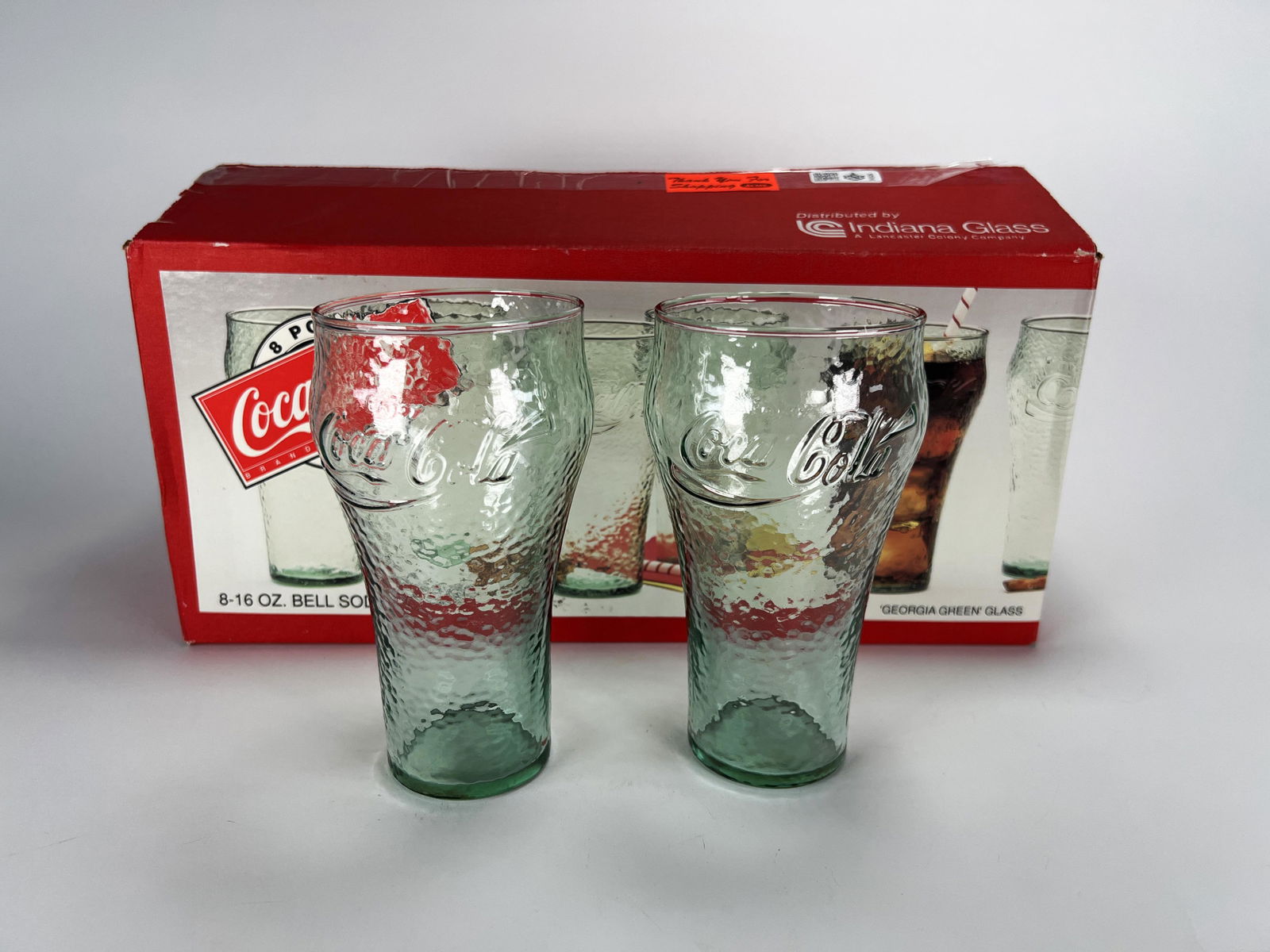 8 COCA COLA GEORGIA GREEN BELL SODA GLASSES IN BOX (1 of 3)