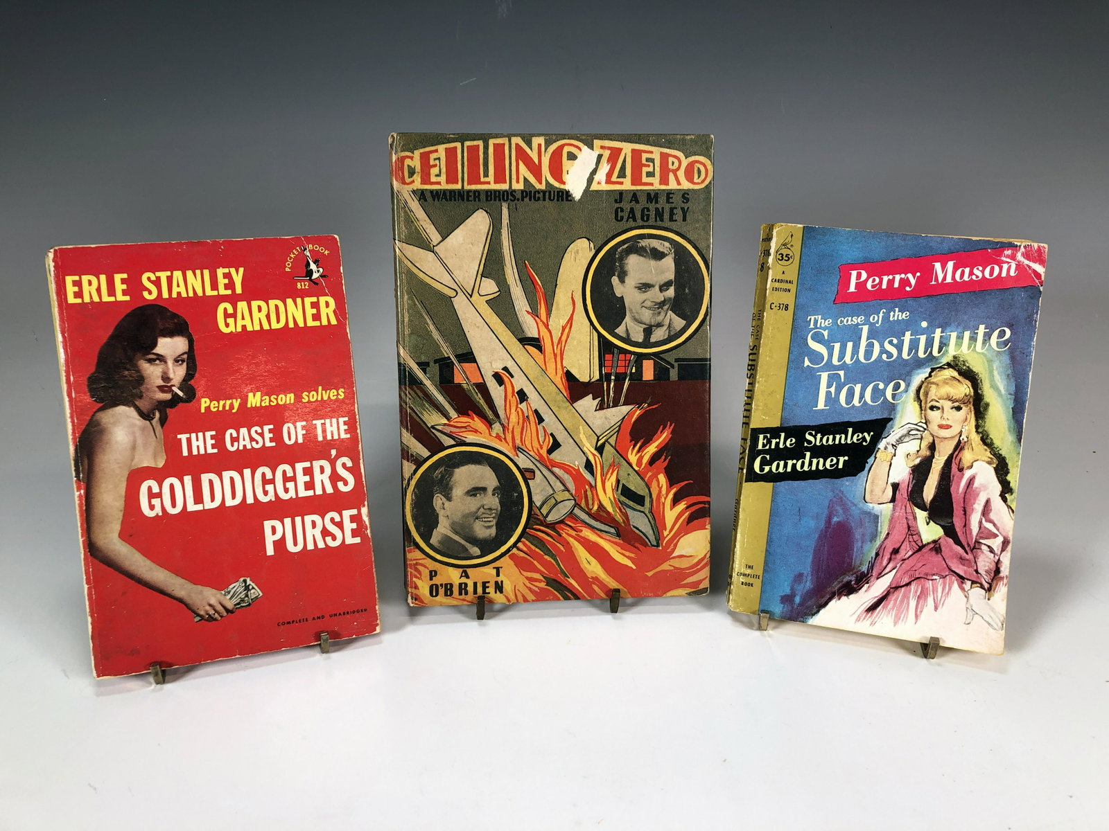 3 ADVENTURE AND MYSTERY BOOKS: 3 ADVENTURE AND MYSTERY BOOKS Ceiling Zero: A Warner Bros. Picture - by Sidney Davidson, hc, copyright 1936; Perry Mason Solves the Case of the Golddigger's Purse and The Case of the Sub