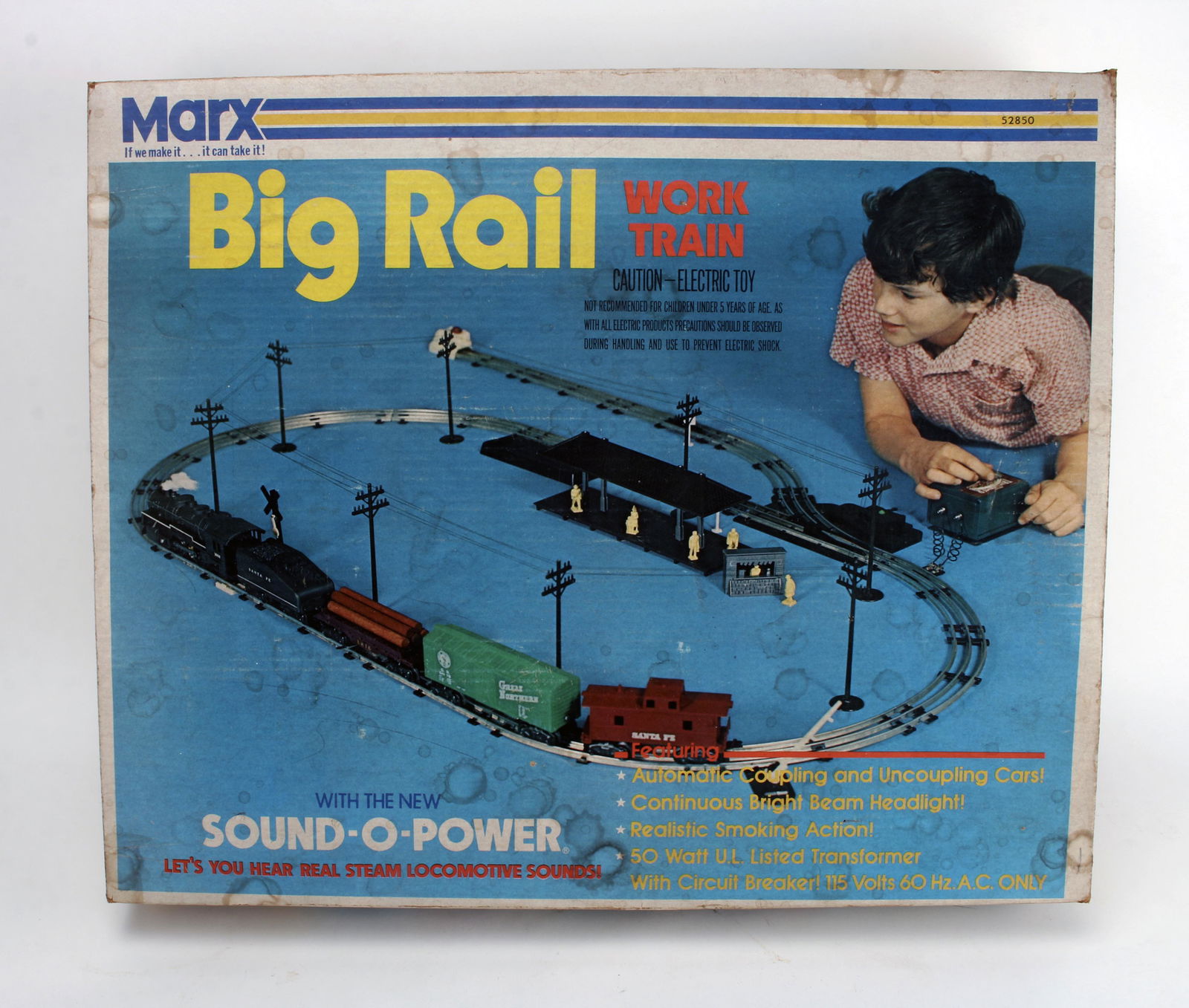 VINTAGE 1973 MARX BIG RAIL WORK TRAIN: VINTAGE 1973 MARX BIG RAIL WORK TRAIN By Marx in 1973, model #52850. Complete in its original box. Condition- box has wear, see photos. 24" x