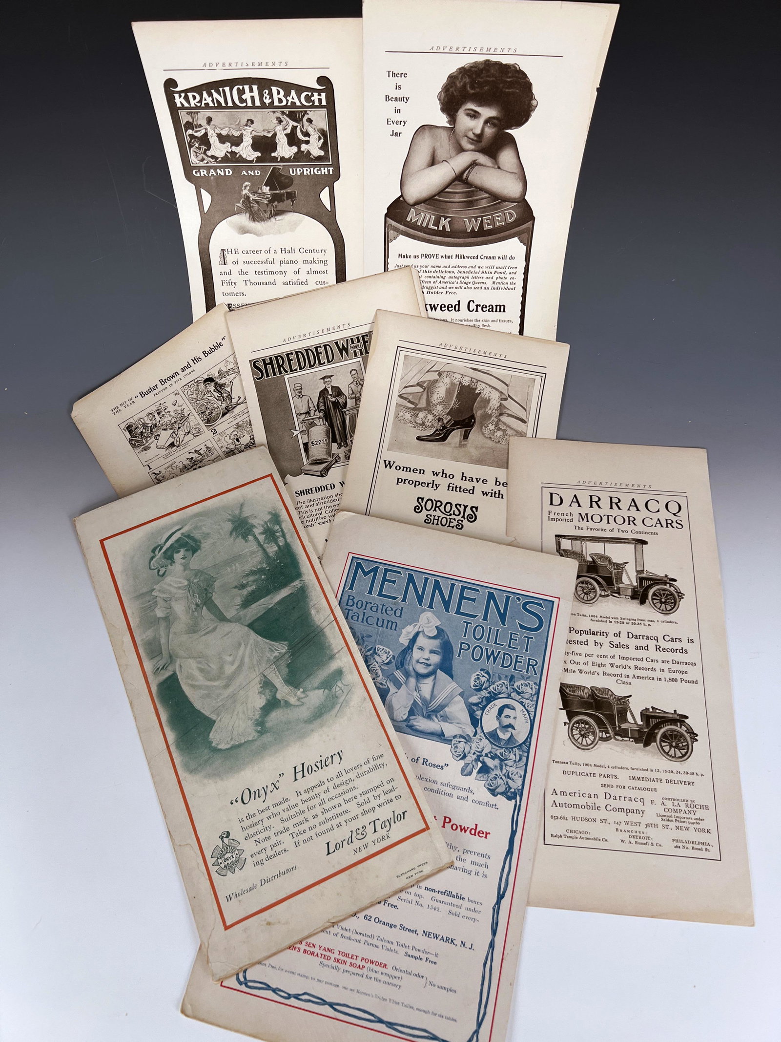 BURR MCINTOSH VINTAGE MAGAZINE ADVERTISING: BURR MCINTOSH VINTAGE MAGAZINE ADVERTISING Rip out pages, many from Burr McIntosh, of commercial advertising. Including Ponds, Mennen, Naiad, Lily of France, Lord & Taylor, Capsheaf