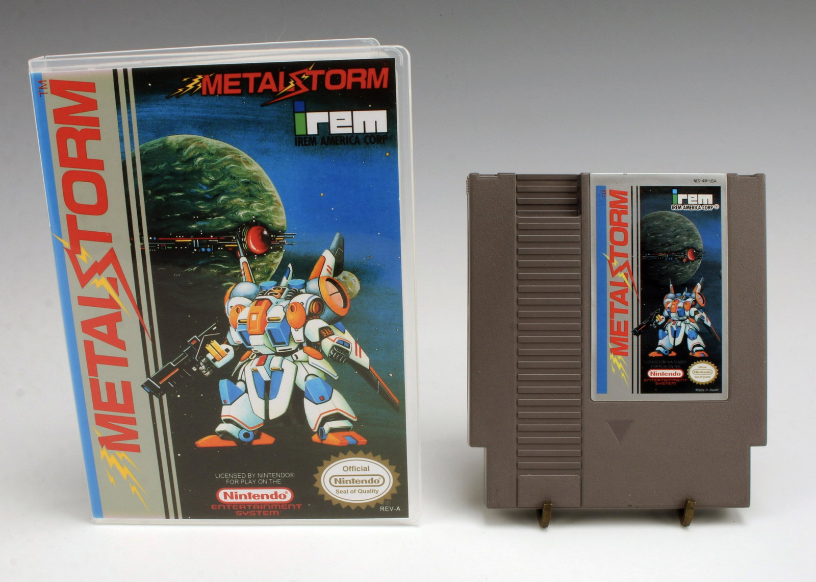 METAL STORM FOR NINTENDO NES W/ CUSTOM CASE: METAL STORM FOR NINTENDO NES W/ CUSTOM CASE By IREM in 1991. A very sought after video game for the Nintendo Entertainment System. Shipping: