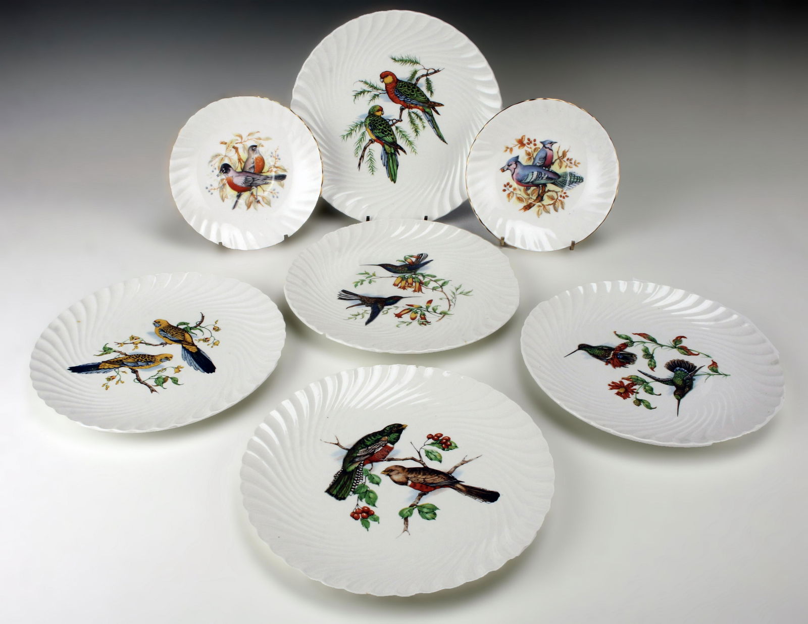 SEVEN ENGLISH PORCELAIN BIRD PLATES (1 of 3)