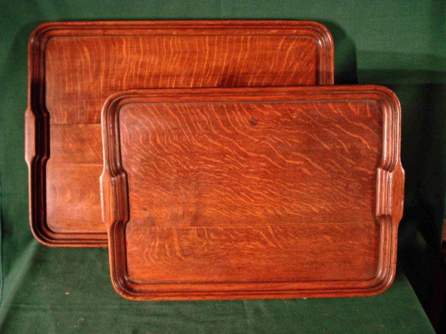 Hand crafted Edwardian era trays: Two hand made Edwardian oak trays. One 27" X 19" ; the other 21" X 15". Priced for both.