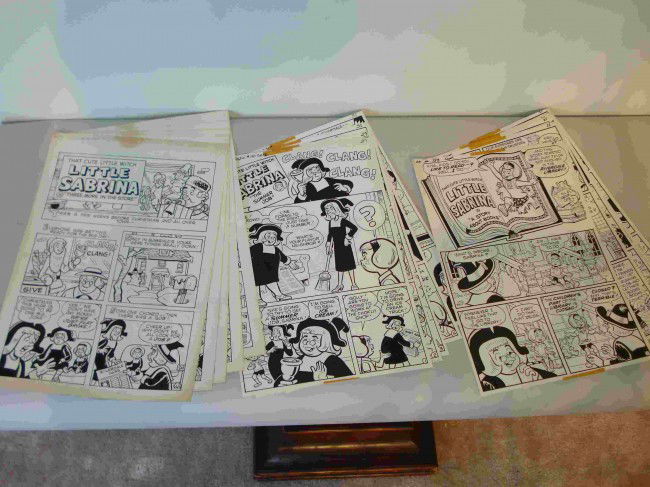 " Little Sabrina" Galleys attr to Dexter Taylor: Three original hand drawn comic strips ( approximately 14 full siz pages) of galleys for the Little Sabrina comic book series: "Three More in the Store"; "The Summer Job"; and "A Story About Books".