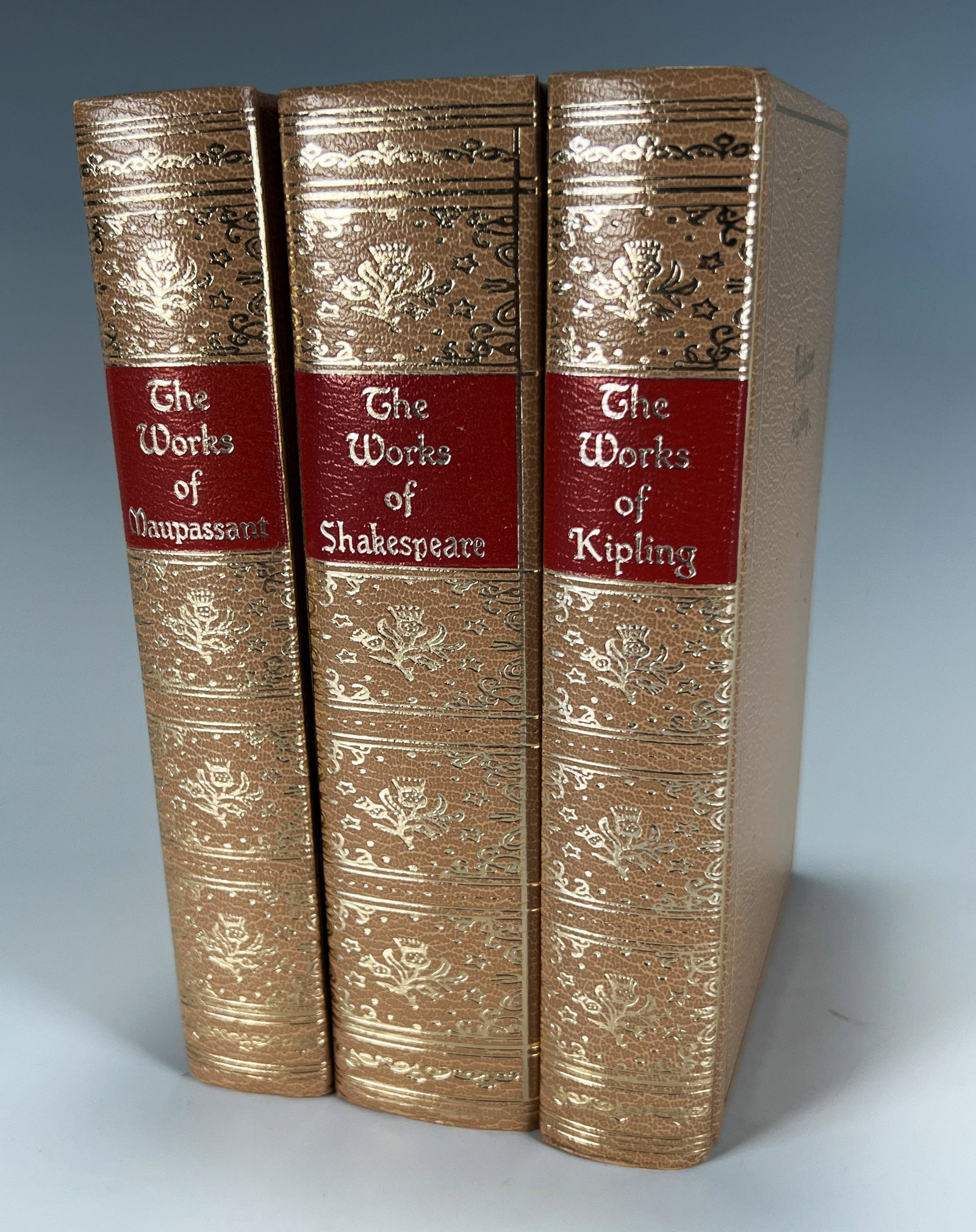 WORKS OF KIPLING, SHAKESPEARE, & MAUPASSANT HC: WORKS OF KIPLING, SHAKESPEARE, & MAUPASSANT HC Lovely hardcover books; The Works of Kipling, The Works of Shakespeare, and The Works of Maupassant. 5 1