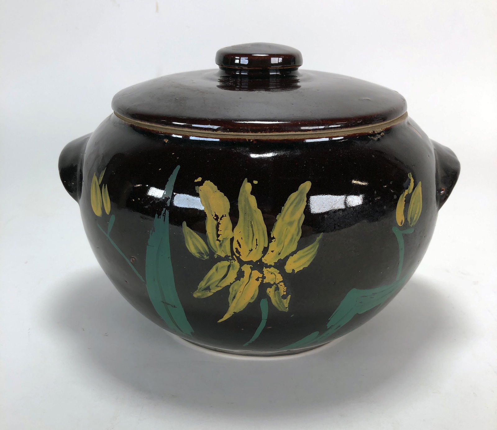 USA POTTERY HAND PAINTED LIDDED CROCK (1 of 6)