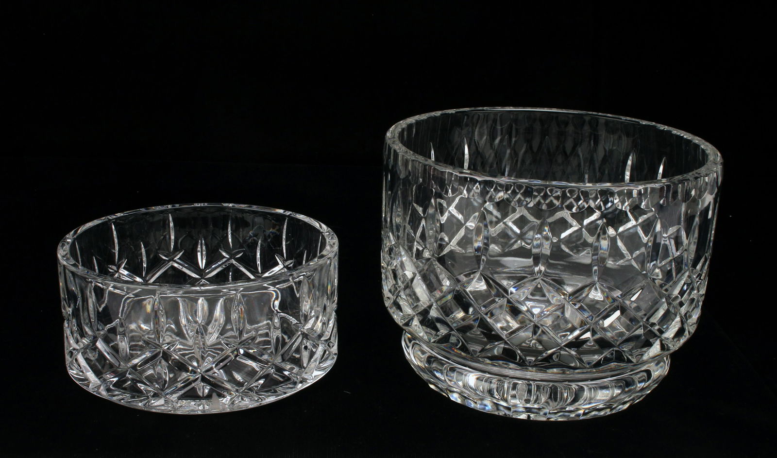 CUT CRYSTAL BOWL & WINE COASTER: CUT CRYSTAL BOWL & WINE COASTER Cut crystal bowl on a low foot. Cut crystal wine coaster with starburst pattern on bottom. 6" X 4 1/2"<