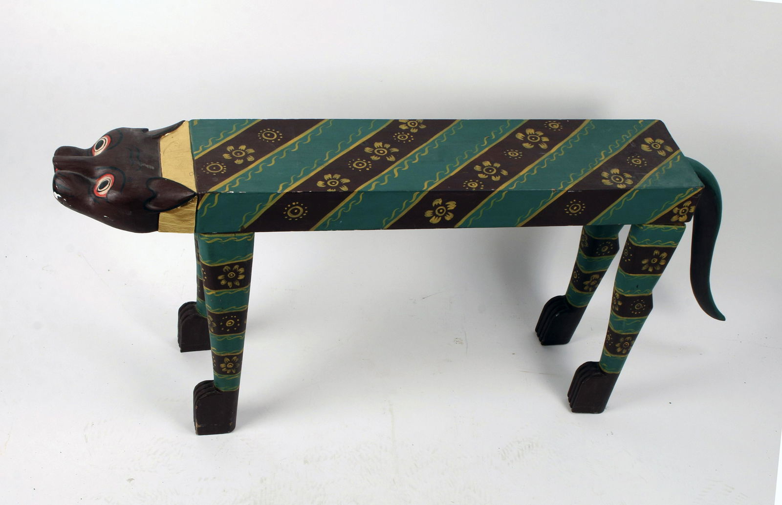 HAND PAINTED WOODEN CAT TABLE BENCH (1 of 4)