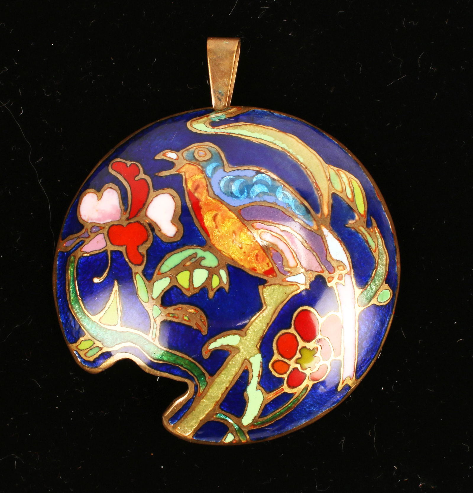 VINTAGE LARGE COPPER ENAMEL BIRD PENDANT MCM (1 of 4)