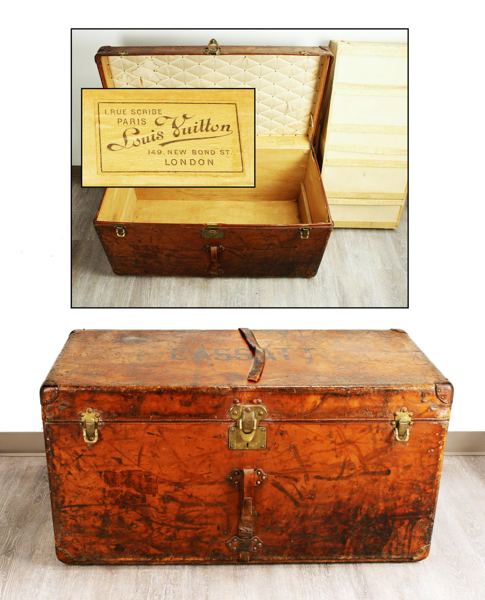 ANTIQUE LOUIS VUITTON LEATHER STEAMER TRUNK (1 of 20)