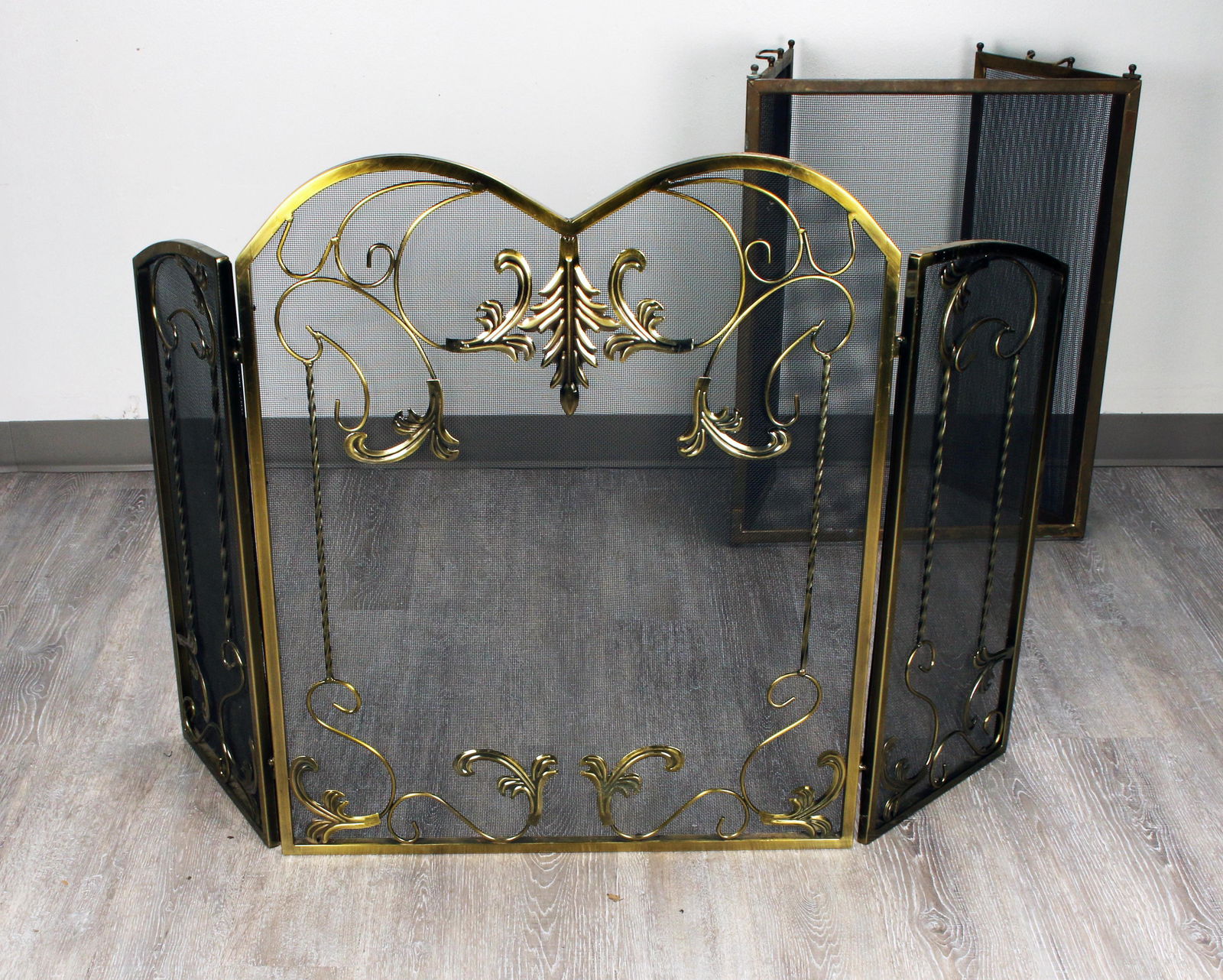 TWO VINTAGE BRASS FIREPLACE SCREENS (1 of 6)