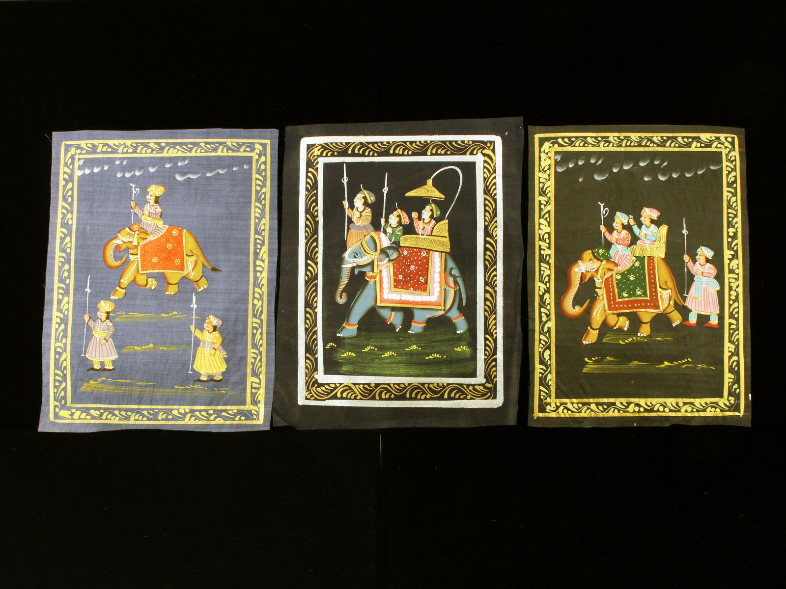 3 INDIAN PAINTINGS OF ELEPHANTS PARADINGCLOTH ART (1 of 5)