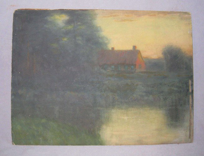 Charles Eaton, Landscape : In pastel on board signed "Chas Warren Eaton 1903" (or 1908). The size is 12" X 16" .
