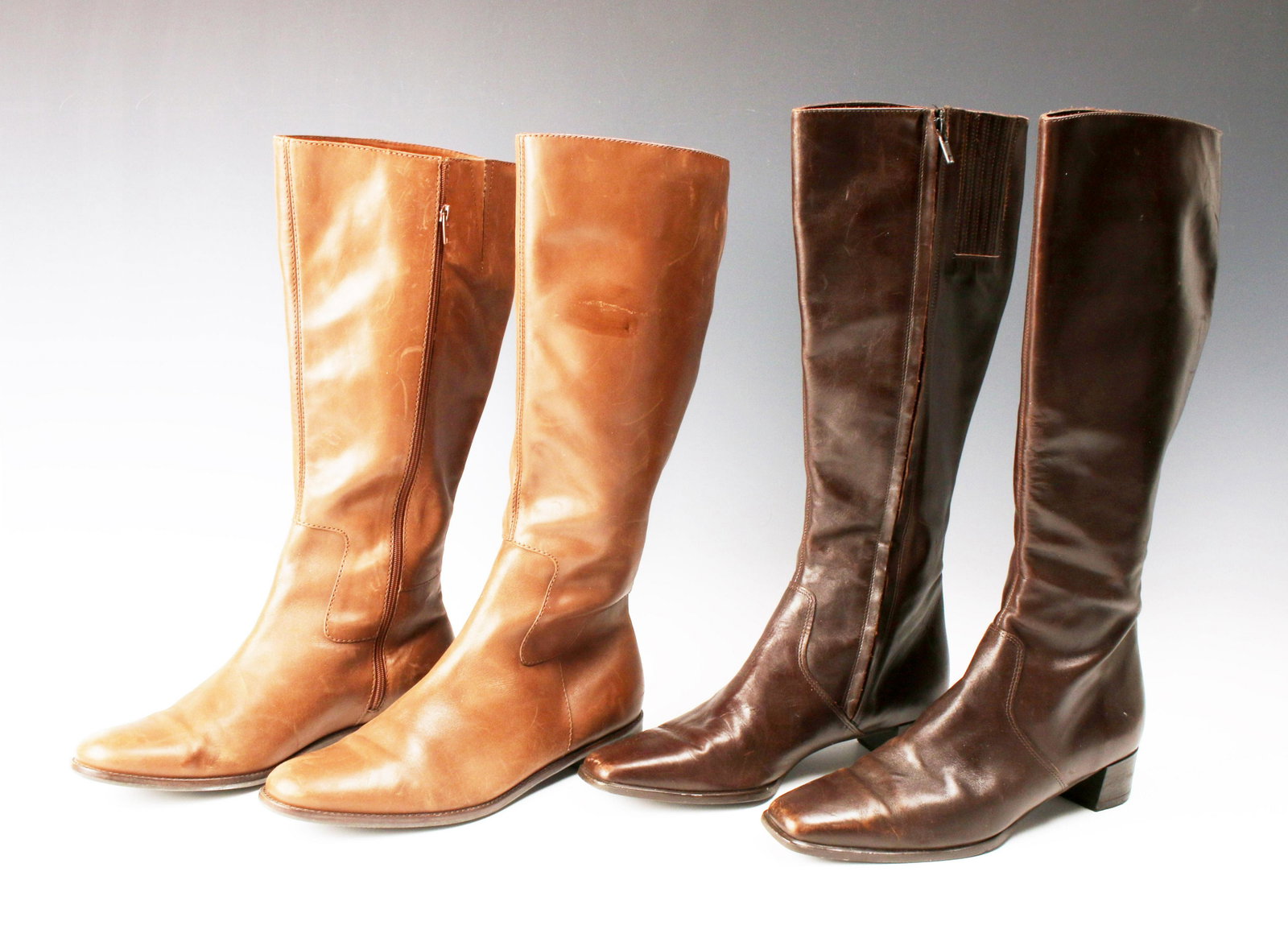 AMALFI & TALBOTS LEATHER BOOTS IN TAN & BROWN: AMALFI & TALBOTS LEATHER BOOTS IN TAN & BROWN Tan Leather Amalfi for Nordstrom Boots in 10AA, and Talbots dark brown Leather boots in 9 1/2M Shipping: