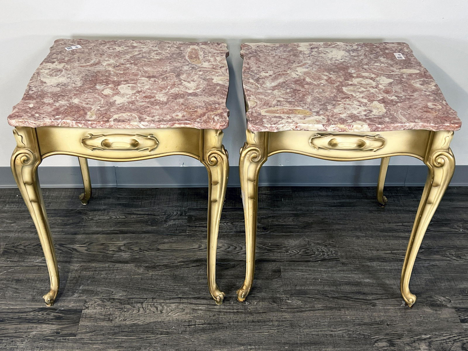 PAIR FRENCH PROVINCIAL MARBLE TOP SIDE LAMP TABLES (1 of 5)