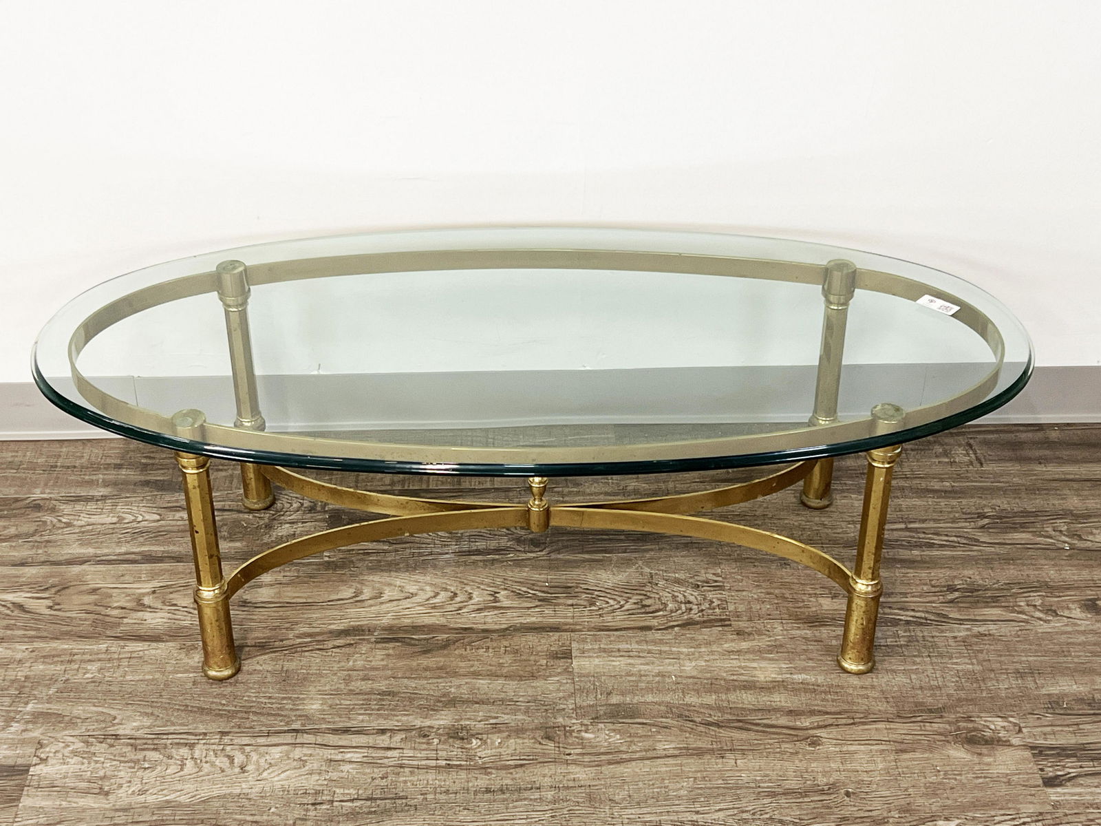DESIGNER GLASS TOP BRASS COFFEE TABLE (1 of 4)