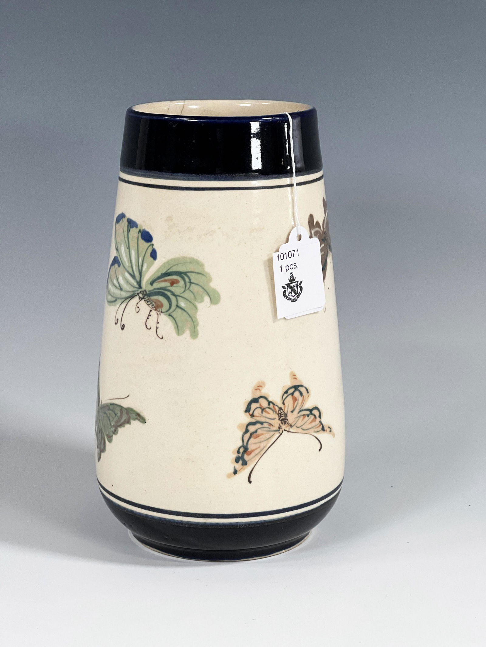 JAPANESE CERAMIC BUTTERFLY DECORATED VASE (1 of 4)