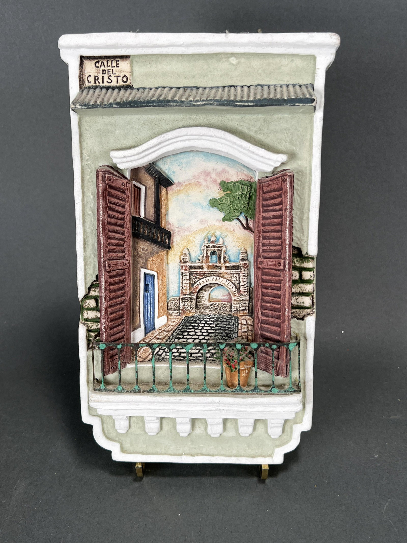 PORCELAIN TILE OF CALLE DEL CRISTO SAN JUAN PR: PORCELAIN TILE OF CALLE DEL CRISTO SAN JUAN PR A peek through a window down Calle del Cristo toward the old fort. Stamped on back. 5" X 8 1/4"