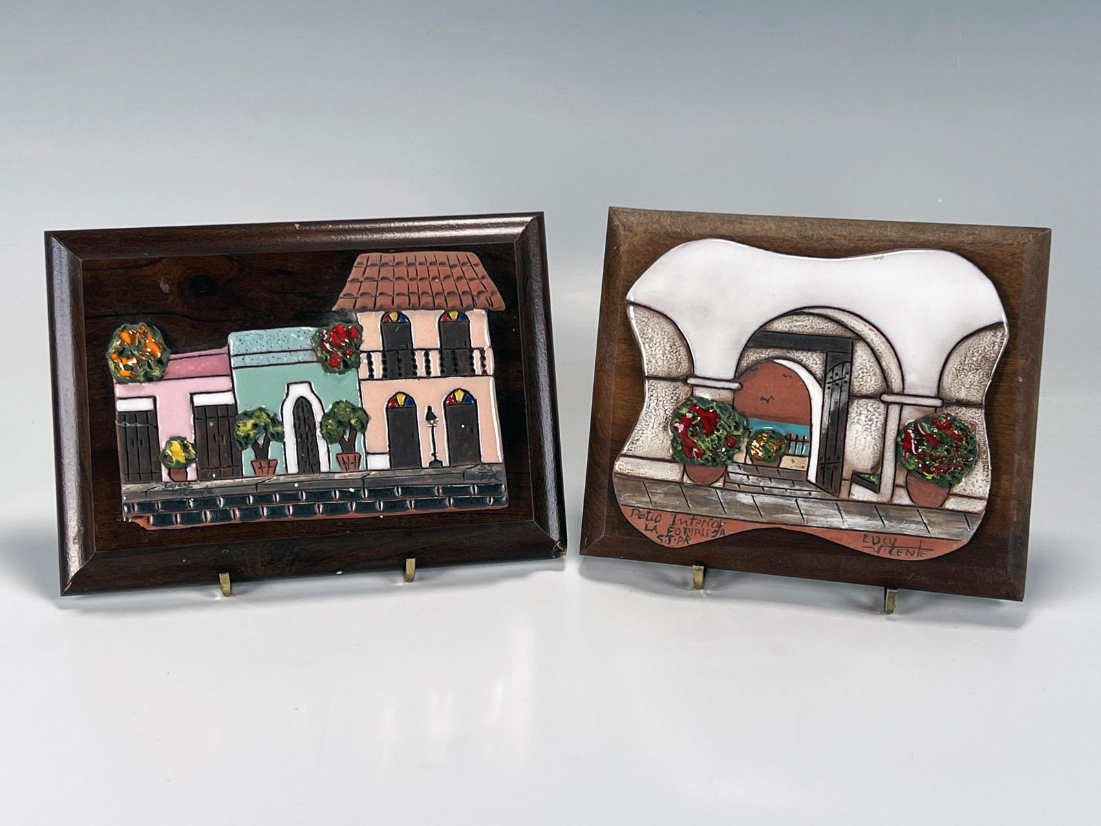 TWO PUERTO RICAN PAINTED CERAMIC TILE PLAQUES (1 of 7)