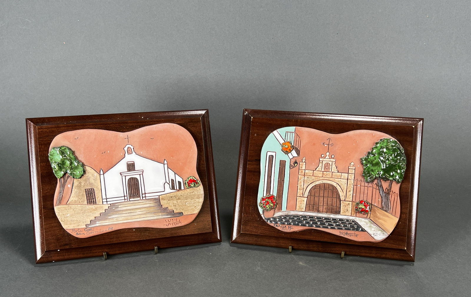 TWO PUERTO RICAN CERAMIC PAINTED TILE PLAQUES (1 of 6)