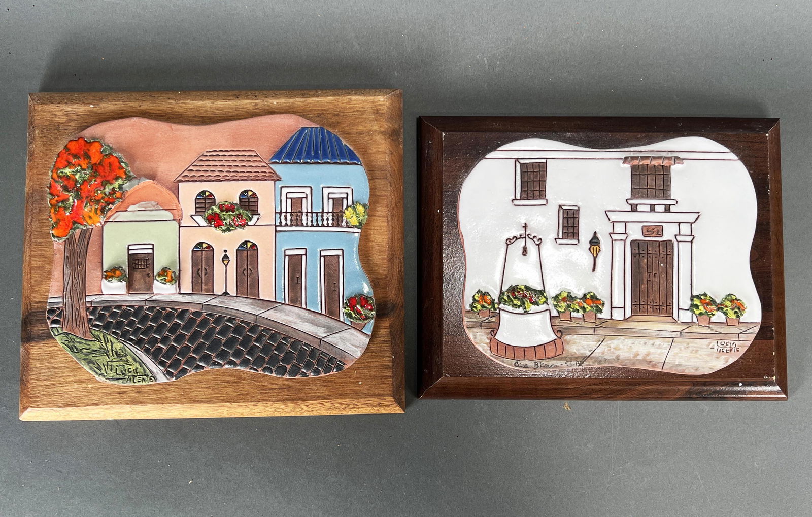 TWO PUERTO RICAN PAINTED TILE PLAQUES (1 of 8)