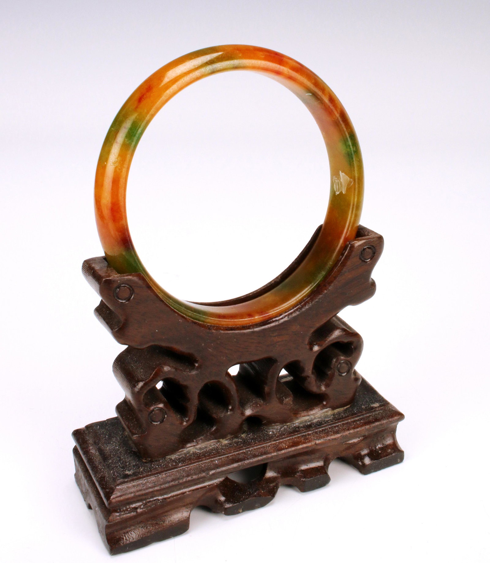ORANGE & GREEN MOTTLED NATURAL JADE BANGLE (1 of 5)