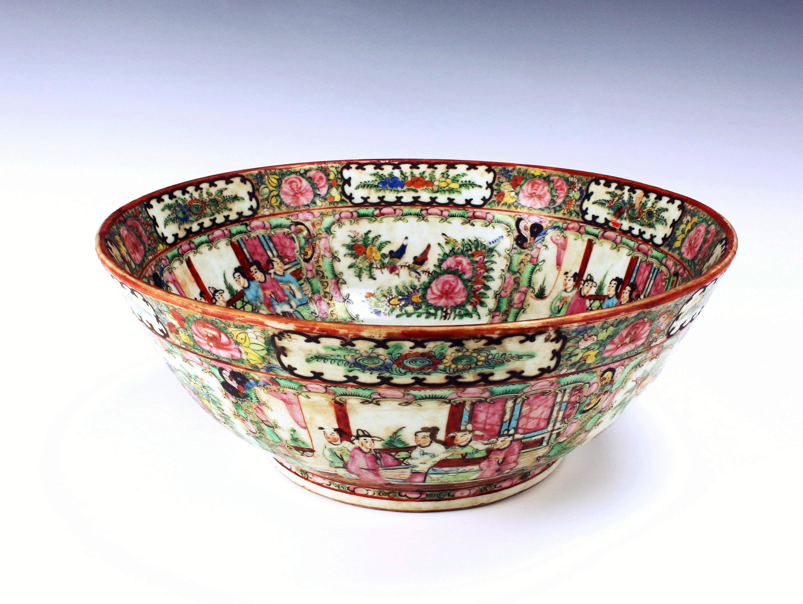 LARGE 19TH C ROSE MEDALLION PUNCH BOWL (1 of 11)