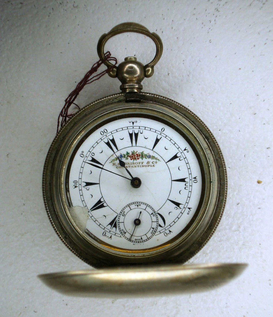 Turkish Market Watch: A .800 silver hunting cased watch probably of Swiss origin with a dial laid out in Turkish numerals.