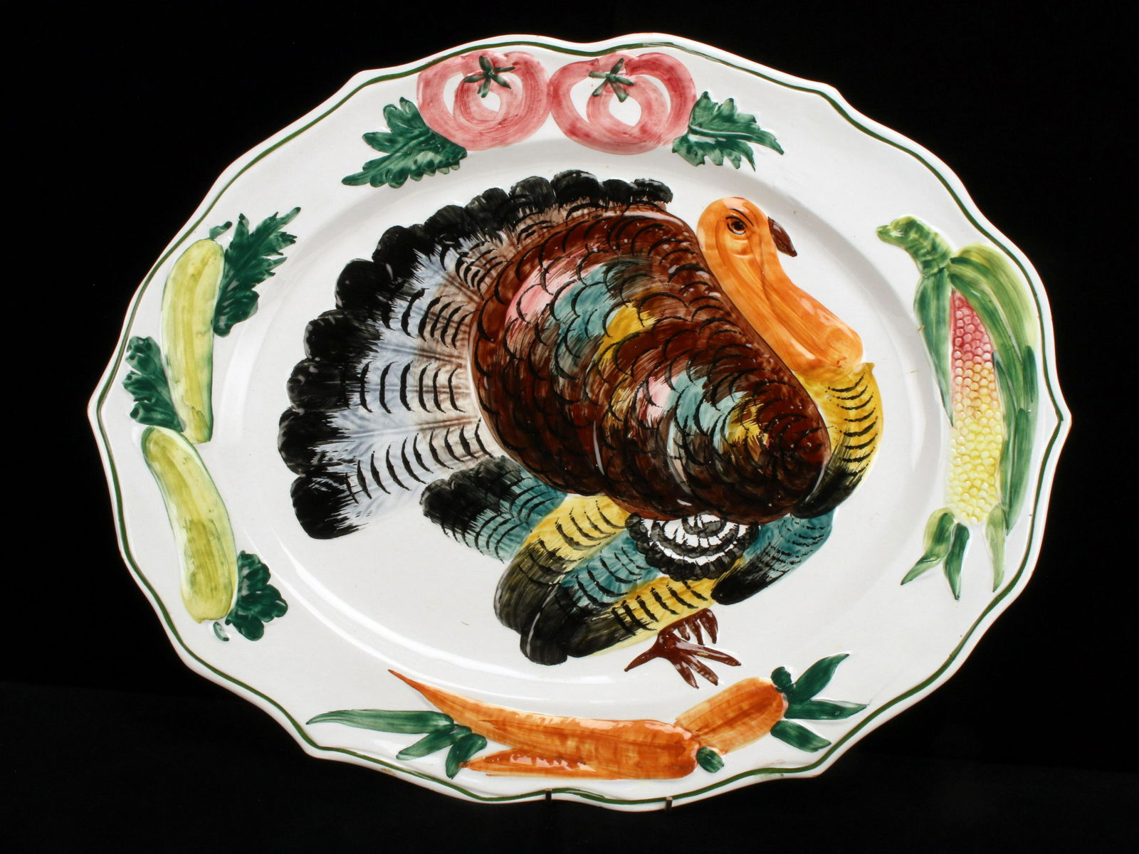 TURKEY PLATTER: TURKEY PLATTER Large serving platter with turkey and vegetable design, perfect for your next big meal. 21" x 16 1/2" Shipping