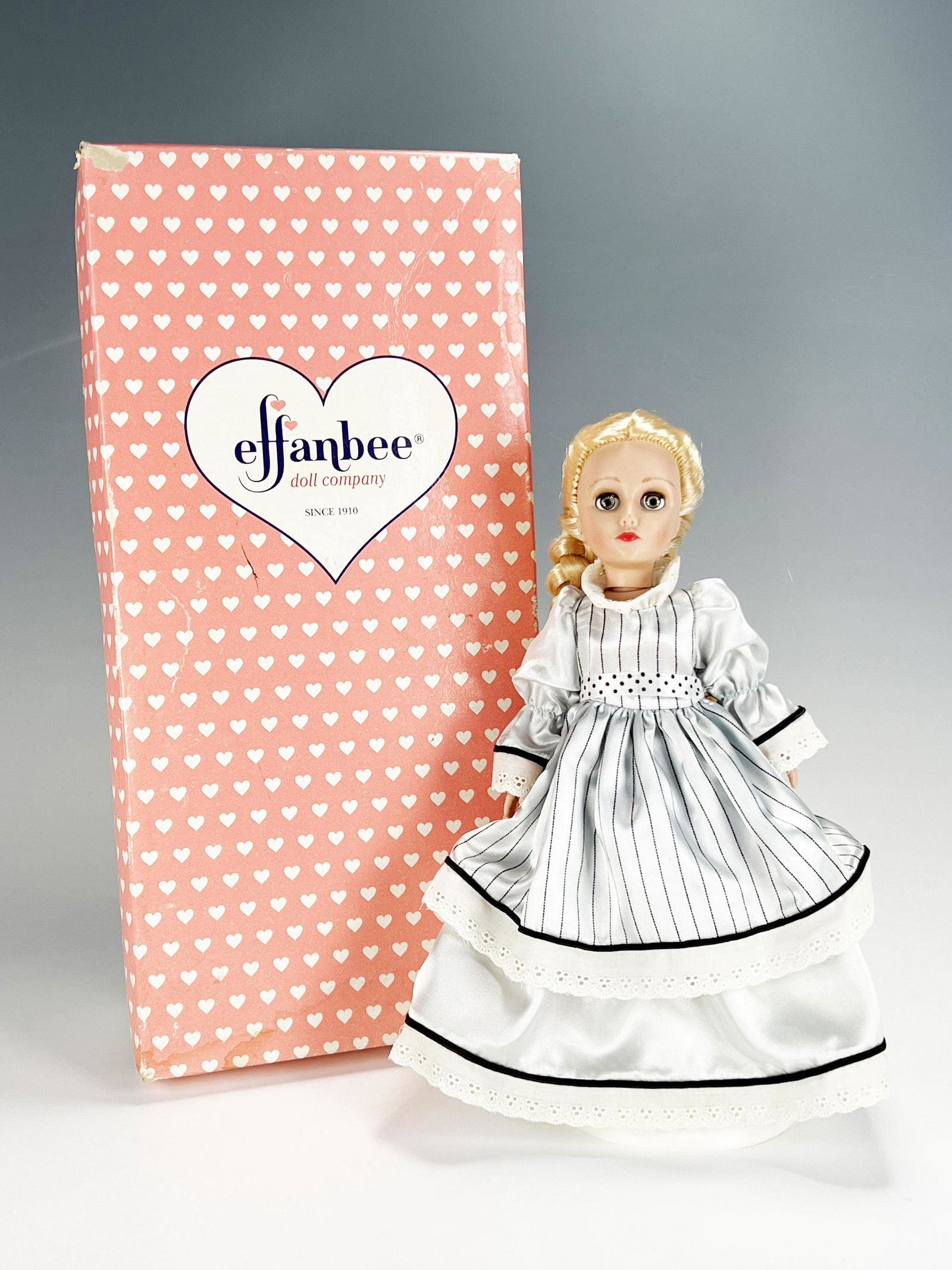 EFFANBEE DIANA DOLL IN BOX: EFFANBEE DIANA DOLL IN BOX In two tiered dress and eyes that open and close. With original box. 7 1/2" X 15 1/2" Shipping:</