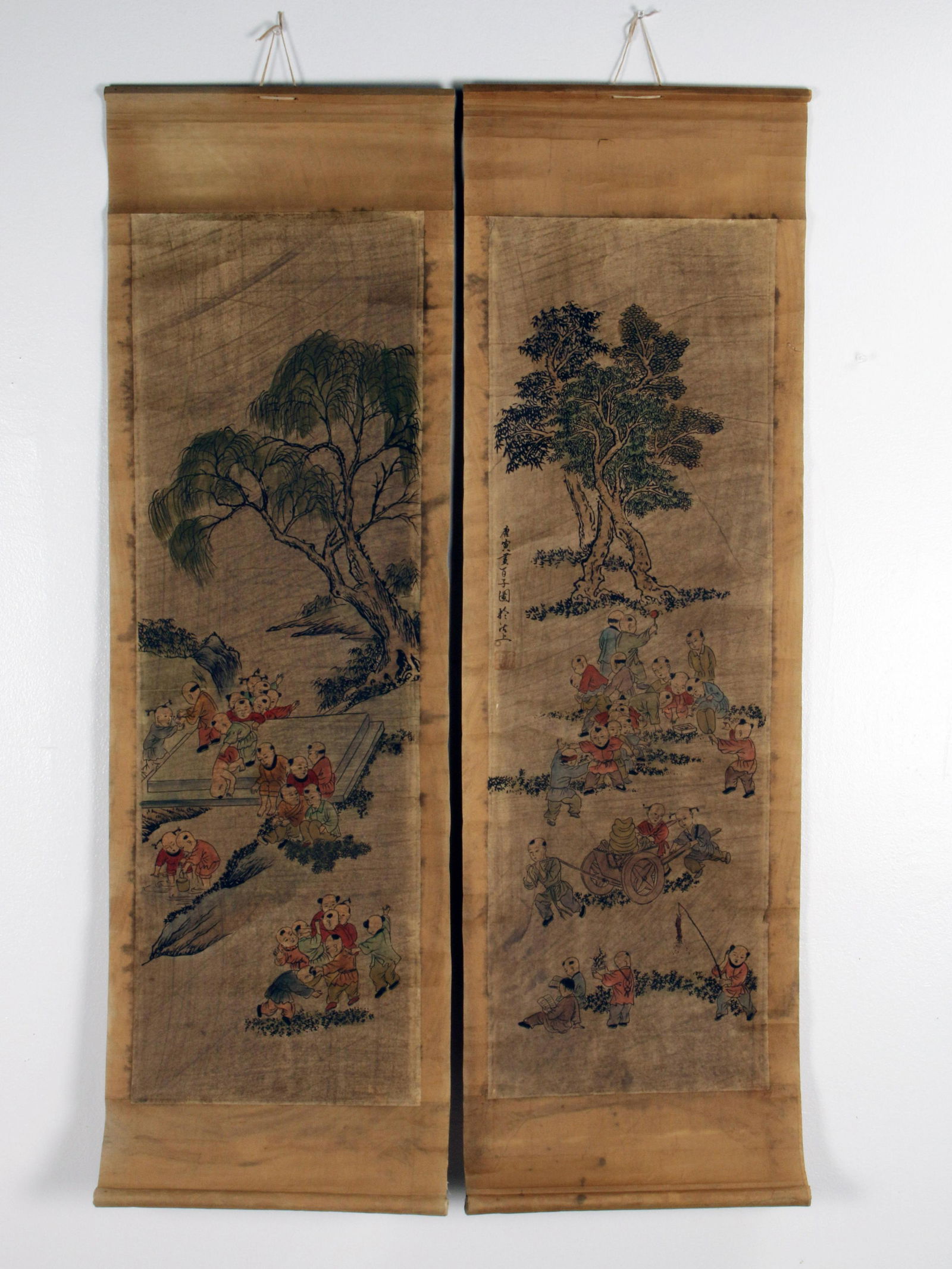 TWO SMALL SCROLLS OF CHILDREN IN FIELD (1 of 7)