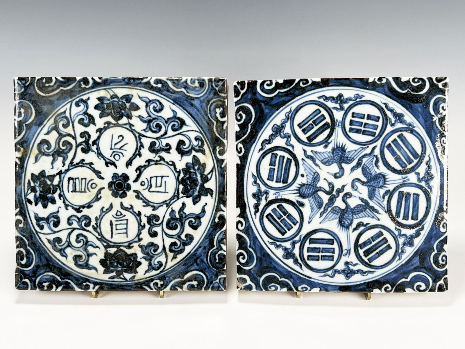 TWO CHINESE MING PORCELAIN BLUE & WHITE TILES (1 of 6)