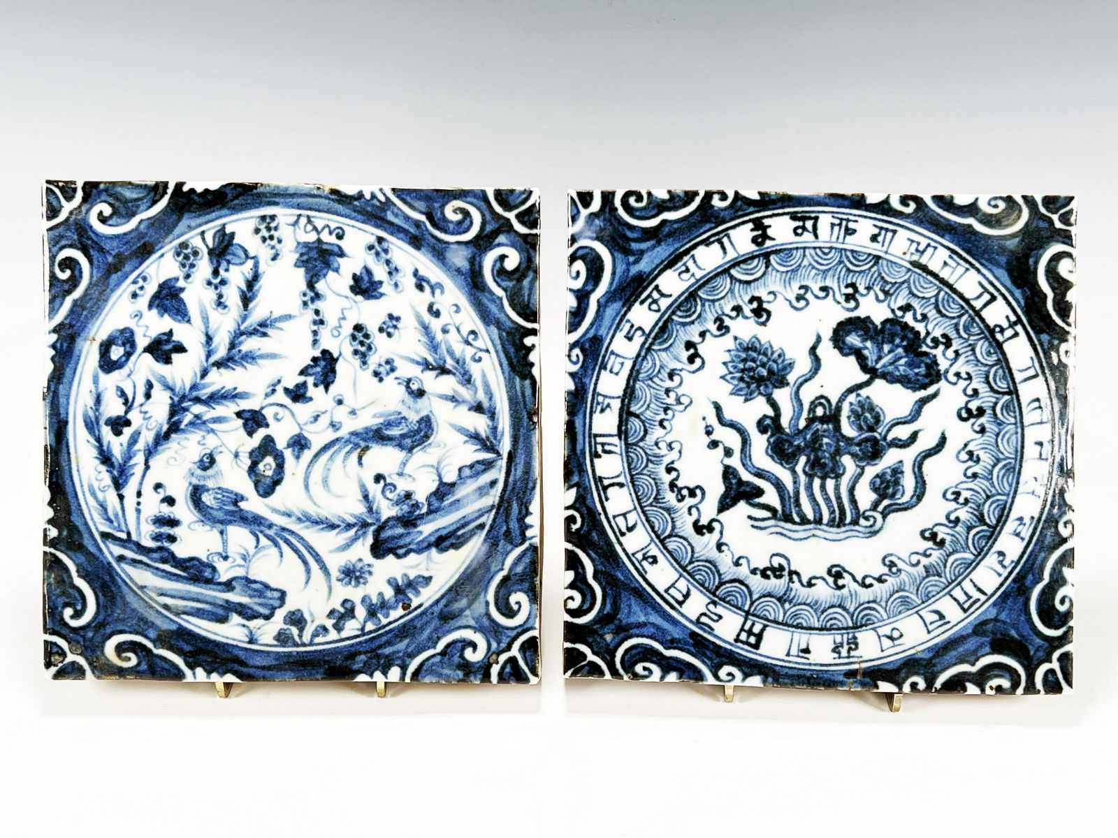 TWO CHINESE MING PORCELAIN BLUE & WHITE TILES (1 of 6)