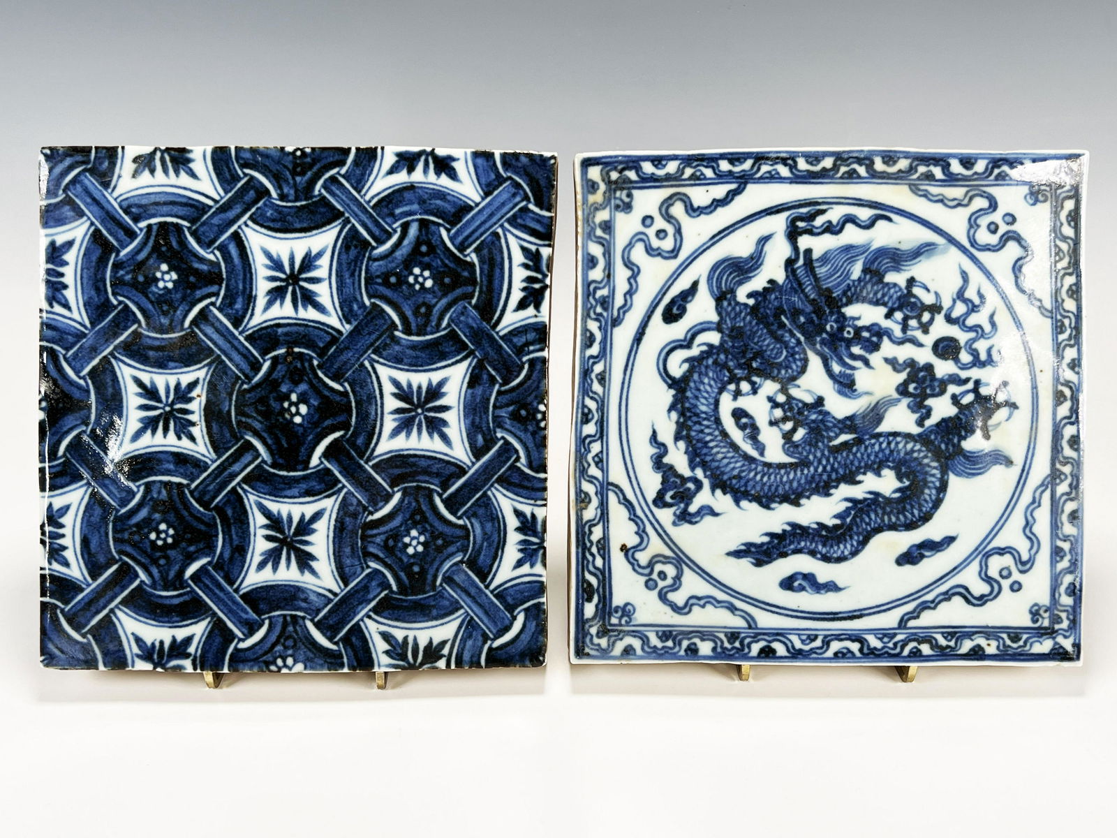 TWO CHINESE PORCELAIN BLUE & WHITE TILES (1 of 6)